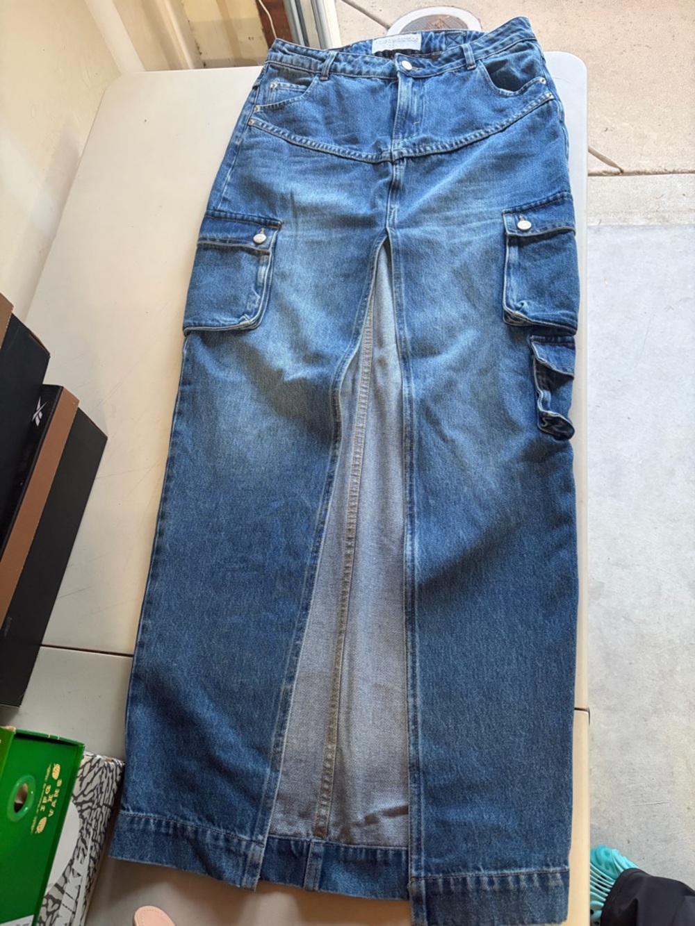 naked wardrobe Blue Denim Maxi Skirt with Cargo Pockets